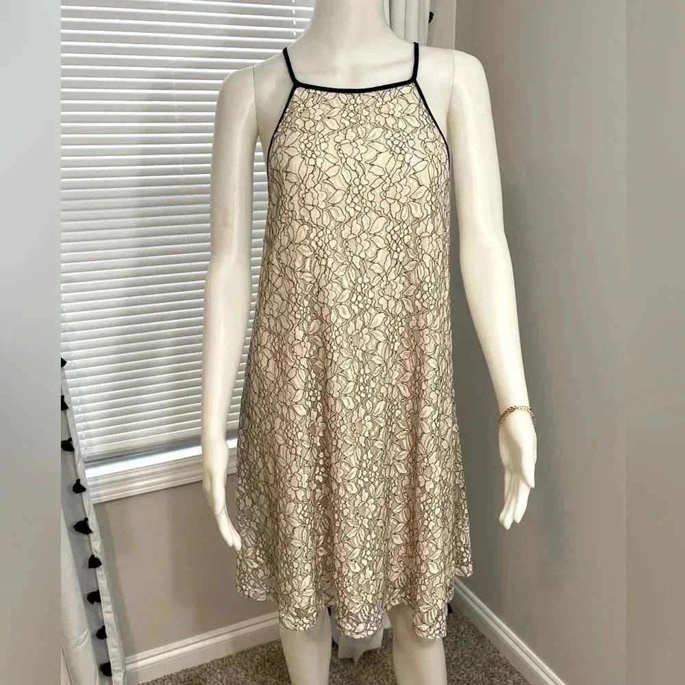 Ya Los Angeles lace overlay cream and black dress size medium NWT open back